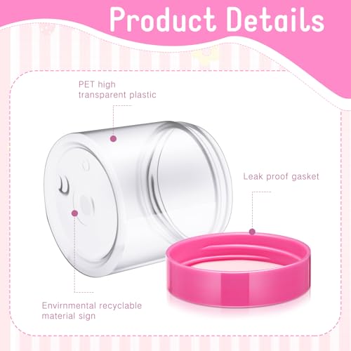 Image of Patelai 4 Pcs Plastic Jars Wide Mouth with Lids,8 Ounce,Pink