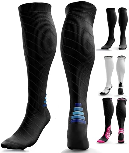aZengear Bas de Contention Femme & Homme (Classe 2) Chaussettes de Compression Genou pour Vol et Voyage, Course à Pied – Orteils Sans Couture (S/M)