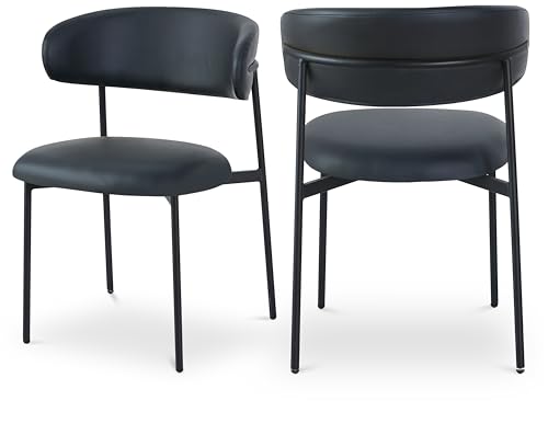 Meridian Furniture 760Black-C Lupita Collection Modern | Contemporary Dining Chair with Soft Black Vegan Leather, Matte Black Metal Frame, 21.5" W x 23" D x 31.5" H, Black, Set of 2 by Meridian Furniture - Used condition - US$73.36