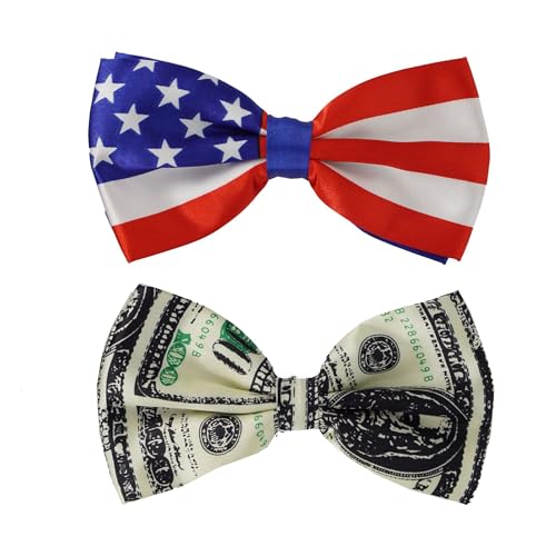 Pingyongchang 2PCS Men's American Flag Bow Tie Pre Tied USA Patriotic BOWTIE，Independence Day Decorations men and boys