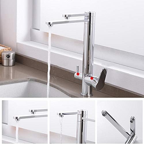 Grifo de cocina de 3 vías con caño giratorio y doble maneta para agua purificada 6