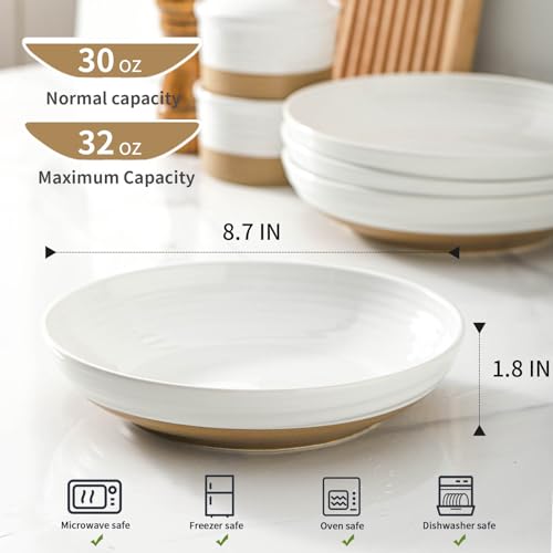 HASENSE Pasta Bowls Set of 4, 8.7 Inch Ceramic Two-Tone Glazed Serving Bowls for - image 3