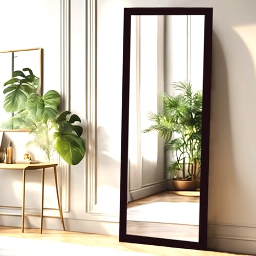 Image of Rectangular 4.25ft Brown PVC Frame Wall Hanging Full-Length with 5MM HD Reflection Glass | Tall Big Floor Stand Long Dressing Body Mirror | Wall Mounted Mirror for Home Decor