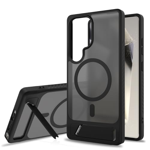 Image of MagPro L Case with Stand for Samsung Galaxy S25 Ultra | Strong Magnetic Compatible Cover, Hybrid Hard PC Back, Soft TPU Bumper, Shockproof Armor, Scratch Resistant | Translucent Matte Black