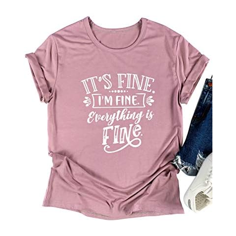 Hubery Women Its Fine Im Fine Everything is Fine Shirt Cute Saying Sweatshirt Tops Tee Graphic Funny Tshirt Casual Tops Brick Red Cover