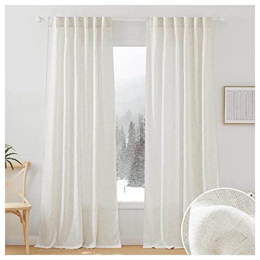 RYB HOME Semi Sheer Curtains - Linen Blend Privacy Curtains Sheer Window Treatment Drapes Farmhouse Decor for Bedroom Living Room Sliding Glass Door, 52 inch Wide x 95 inch Long 2 Panels, Linen