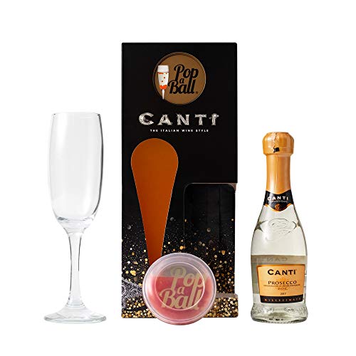 Canti Prosecco 200ml and Wine Glass Gift Set with Popaball Shimmer Cherry Flavour