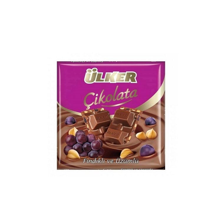 ÜLKER Kare Üzümlü Fındıklı Sütlü Çikolata, 60 Gr