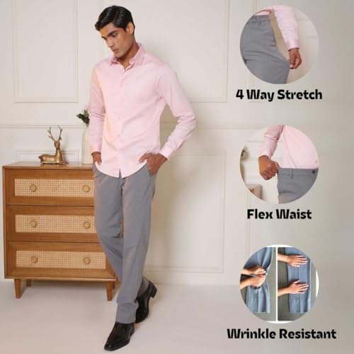 Image of SUBTRACT Slim-Fit Stretchable Lycra Formal Pants for Men with Flexible Waistband | Stylish Men's Wear Trousers for Office or Party |Dress Trouser Pant