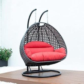 Rattan Happy Star Outdoor Furniture Double Seater Swing, 71 x 132 x 203 cm, Black, Red