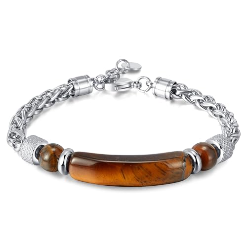 Bracelet for Men Stainless Steel Bracelet Hypoallergenic Sliver Link Bracelets Fade-Resistant, Adjustable Link Chain Design, Gift for Men