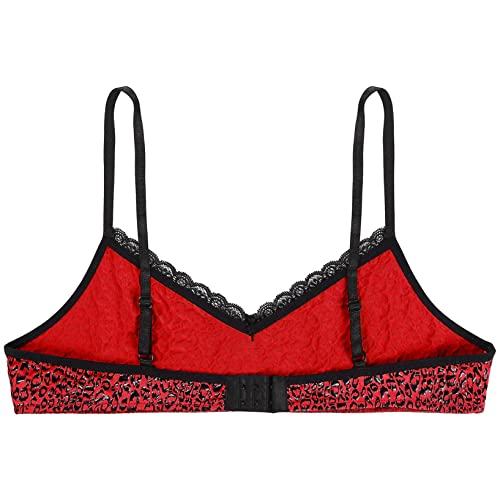 Doomiva Mens Adult Sissy Cross Dresser Lingerie Lace Sheer Training Brassive Bralette Y-Back Bra Top Red A XX-Large - Image 5