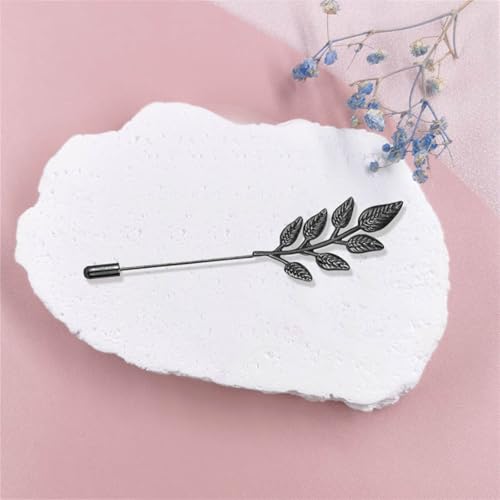 Image of coadipress Gentlemen Gold Silver Leaf Brooches Simple Elegant Retro Double Leaf Collar Pin Brooch Gold Silver Plant Leaves Brooches