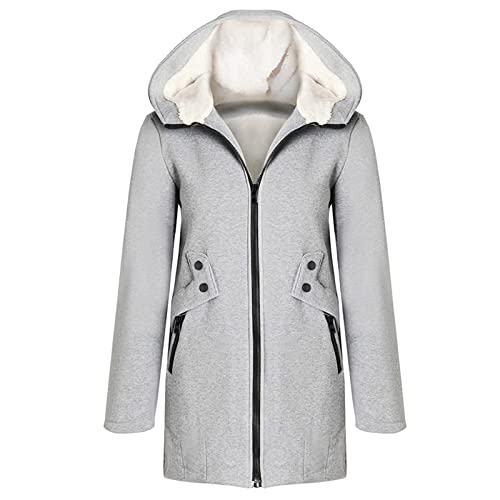 Manteau chaud pour femme gris 3XL avec fermeture éclair pour l'hiver