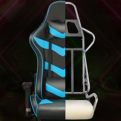 Sedia Gaming Ergonomica Lombare con Poggiapiedi Poltrona Gamer Schienale Alto Reclinabile 180° da Ufficio Girevole Imbottita in Ecopelle con Braccioli Regolabili Portata 140 kg Nera/Blu - Sedia gaming - Immagine 4