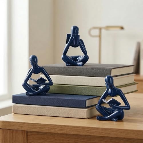 Set de 3 estatuas decorativas pensador azul QIANLING miniatura 3