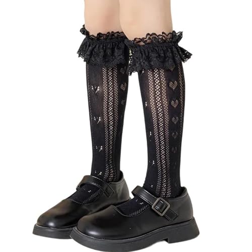Breathable Lace Trim Heart Socks For Girl School Kid Dance Kneehigh Stretch Outdoor Spring Kneehigh Socks Kids