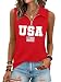 ELDPS USA Tank Tops Women 4th of July Sleeveless Patriotic T-Shirt American Flag Graphic Summer Tops with Zipper