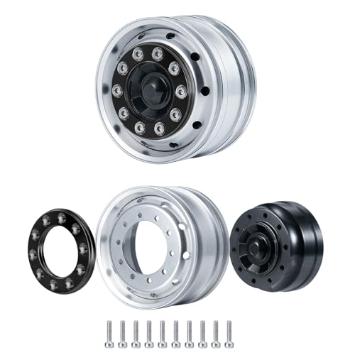 AXspeed Metall Vorderseite Felgen, 2 Stück Hex Radnaben für 1:14 Tamiya Anhänger Traktor Auto Zubehör (Schwarz)