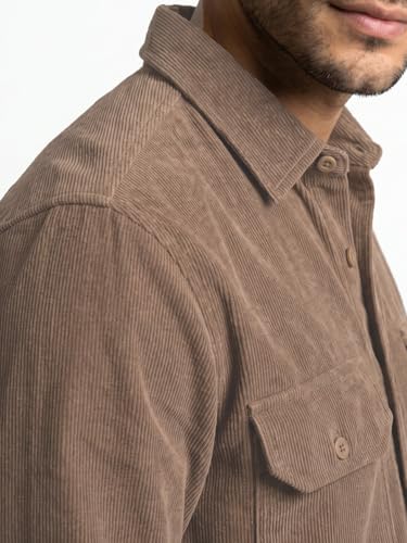 Image of Urbano Fashion Men's Corduroy Full Sleeve Regular Fit Solid Overshirt with Utility Pockets