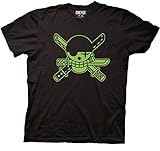 Ripple Junction One Piece Men's Short Sleeve T-Shirt Roronoa Zoro Jolly Roger Skull Mark Flag Anime Crew Neck Black X-Large
