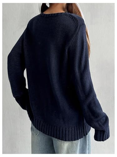 Image of SweatyRocks Women's Flag Pattern Long Sleeve Round Neck Sweater Casual Loose Pullover Sweater