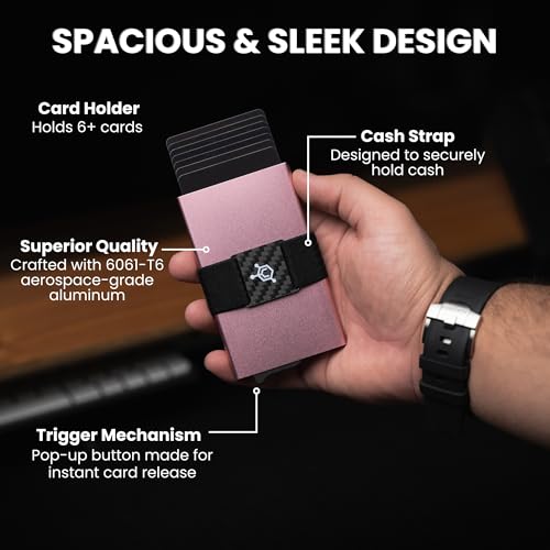 Image of CODE 118 Wallet for Men - Slim Minimalist Aluminum Magnetic Card Holder - RFID Blocking Front Pocket Mag Safe Wallet with Strong Magnet Attachment (Rose Gold)