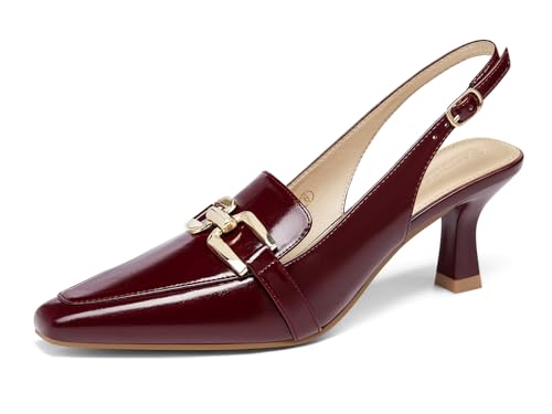 Image of Fashare Womens Slingback Heels Kitten Low Dress Shoes Closed Toe Metal Chain Elegant Work Pumps