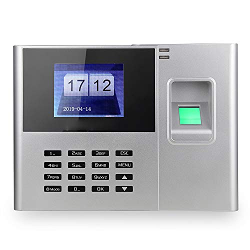 Asistencia, máquina de Asistencia de Tiempo de contraseña biométrica de Entweg para Huella Dactilar Registrador de Registro de empleados Pantalla LCD TFT de 2,8 Pulgadas Reloj de Asistencia DC 5V