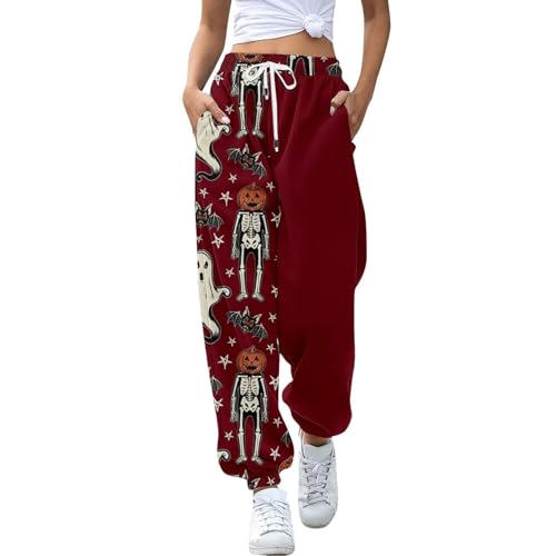 Women Halloween Sweatpants 2025 High Waisted Cinch Bottom Sporty Active Joggers Pants Baggy Lounge Bottoms Pockets