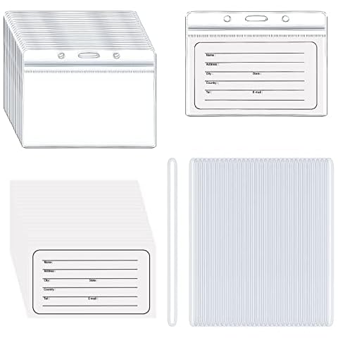 50 Pack Clear Luggage Tags Bag Tag Holder Resealable Zip Identification ID Card Badge Holder with Loop Straps and Luggage Tags for Business Travel Cover