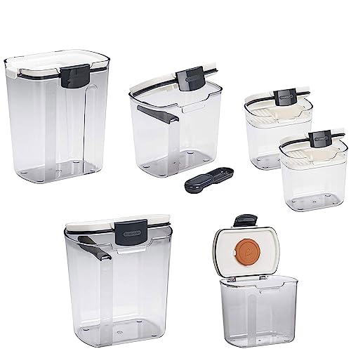 Progressive Prepworks Prokeeper 6-Piece Kitchen Clear Plastic Airtight Food Storage Organization Container Baking Canister Set, White (2 Pack) #TOP2