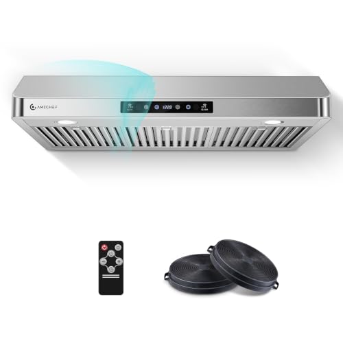 Image of AMZCHEF 36 inch Under-Cabinet Range Hood - 1050 CFM Dual-Fan System, 3-Speed Stainless Steel Kitchen Vent with Touch /Remote /Gesture Control, Timer, LED Lights & Dishwasher-Safe Baffle Filters