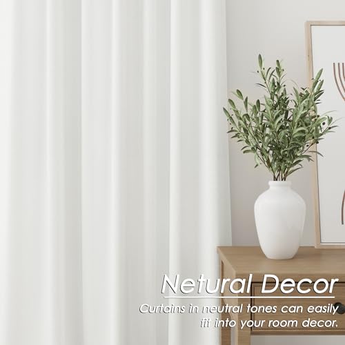 Image of Nanspring Ivory 100% Blackout Linen Curtains 96 Inches Long for Bedroom Back Tab Thermal Insulated Rustic Modern Farmhouse Decor Black Out Curtain for Living Room Dining Room Drapes 52x96, 2 Panels
