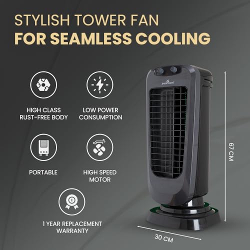 Image of ZS Stylish Tower Fan | Low Power Consumption | 150 Degrees Oscillation | Shock-Proof & Child Safe | Rust-Free Body | 4-Way Air Deflection | 1 Year Warranty