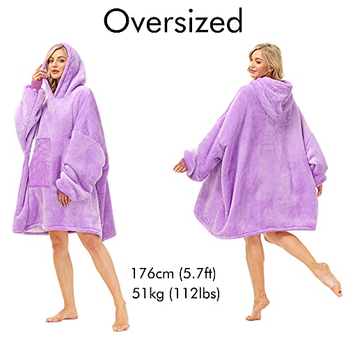 Kipswiza Oversized Wearable Blanket Hoodie, Sherpa Fleece Thick Warm Big Hooded Sweatshirt Blanket for Women Men Mom Sister Girls as Her Gifts, Purple