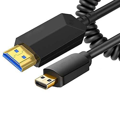 Micro HDMI to HDMI Coiled Cable, AKWOR 1.6ft/0.5M (UP to 5ft/1.5M) Micro HDMI to HDMI Cable (Male to Male) for Gopro Hero and Other Micro Hdmi Devices/Cam with 1080P, 4K, 3D, and Audio/Video Sync