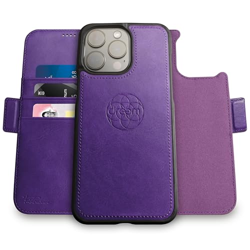 Image of dreem Fibonacci Compatible with iPhone 14 Pro Max Wallet case / 2-in-1 Shockproof case and Detachable Vegan Leather Folio, MagSafe Compatible, RFID Protection [Purple]