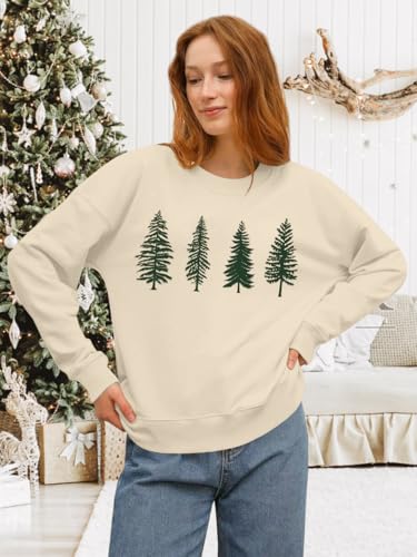 Image of PECHAR Christmas Tree Sweatshirts Women Pine Tree Print Shirts Nature Lover Gift Casual Tee Long Sleeve Xmas Pullover