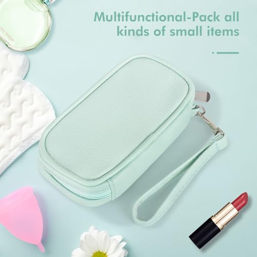 Image of Portable Tampon Organizer - Beige PU Pouch with Handle, Small Case for Feminine Products, Zipper Period Bag for Women's Purse
