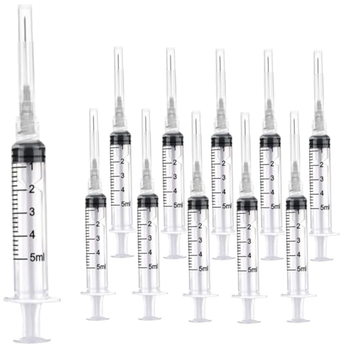 100 Pack 5ml Plastic Syringe with 22 Ga Needle Lab Supplies, Individually Sealed Packed