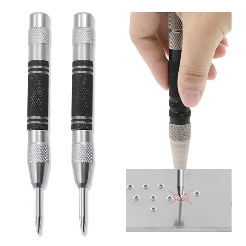 2Pcs Automatic Center Punch 5 Spring Loaded Center Punch Steel Adjustable One-Handed Spring Impact Loaded Cen-TER Hole Pun-ch Metal Ho-le Marker Tool for Machinists Glass Wood Thin Steel Sheets