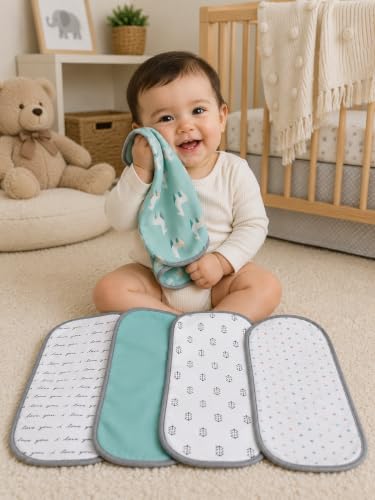 Image of TuddyBuddy Baby Burp Cloth Towel Napkins for Baby Large 17x12 Inches, Fine Double Layer 100% Cotton (4 Pcs Burp Towels, Egyptian Horse)