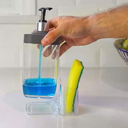 S&T INC. ST Soap Dispenser and Sponge Caddy, 22 Ounces, Matte Grey
