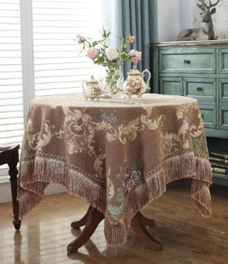 TAKEYレトロ カラー 花柄 デスククロス テーブルクロス 北欧風 テーブルマット ピクニック 布 長方形テーブルクロス コーヒーテーブルマット ウォッシャブル 円形テーブルクロス 防汚 滑り止め キズ防止 マルチカバー (120*120cm,コーヒー色