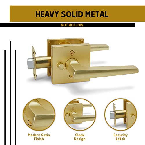 Mega Handles Privacy I Lever Door Lock Handle Set For Hallway, Closet And Bathroom I Keyless Door Lock I Heavy Duty Design I Fits All Standard Door Sizes I Screws Included - Satin Brass (1 Pack) #TOP6