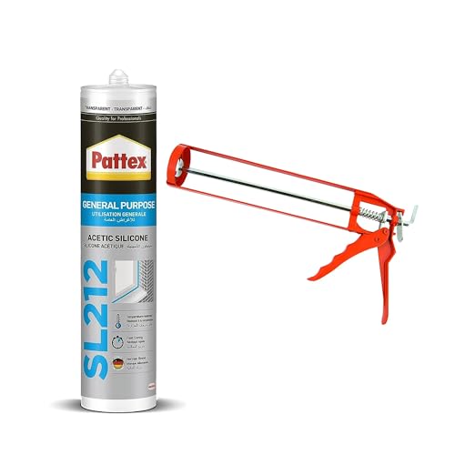 Duravel Transparent Silicone Sealant with Heavy Duty Gun 280ml Pattex SL1212 - GP silicone - Acetic Transparent Silicone Sealant 280 ml