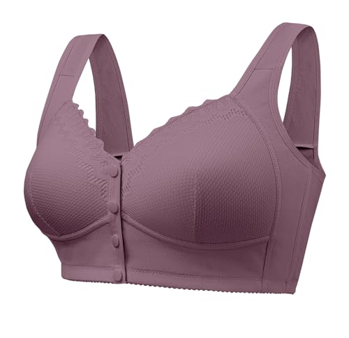 Bras for Women No Underwire Front Closure Bra Push Up Full Coverage Everyday Bras,Purple,44C
