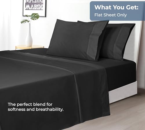 Image of Royale Linens 100% Organic Cotton King Flat Sheet Only - Super Soft - Percale Top Sheets - King Flat Sheet Sold Separately - Breathable, Cool & Crisp Black Sheets Only (105 inch x 102 inch, Black)