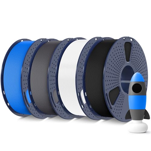 SUNLU 3D-Drucker-Filament-Set, 4 kg, matt, 1,75 mm, sauber gewickeltes Filament mit matter Oberfläche, Druck mit 99 % FDM-3D-Druckern, 1 kg Spule, 4 Packungen, Schwarz + Weiß + Grau + Blau